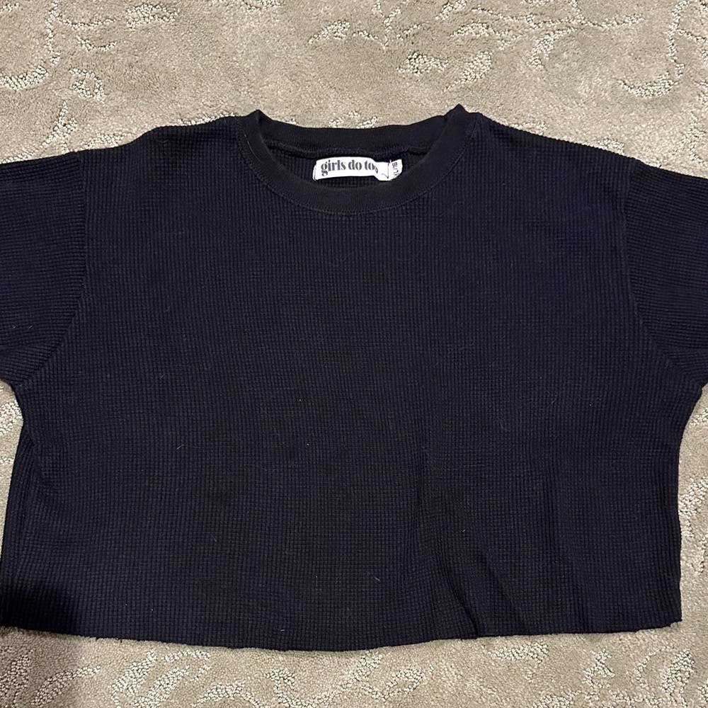 Black Cropped waffle T-Shirt